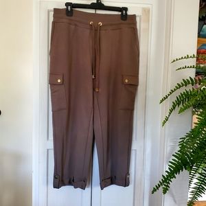 Calvin Klein Womens XL Olive Green Cargo Crop Joggers Pants 4 Pockets Drawstring